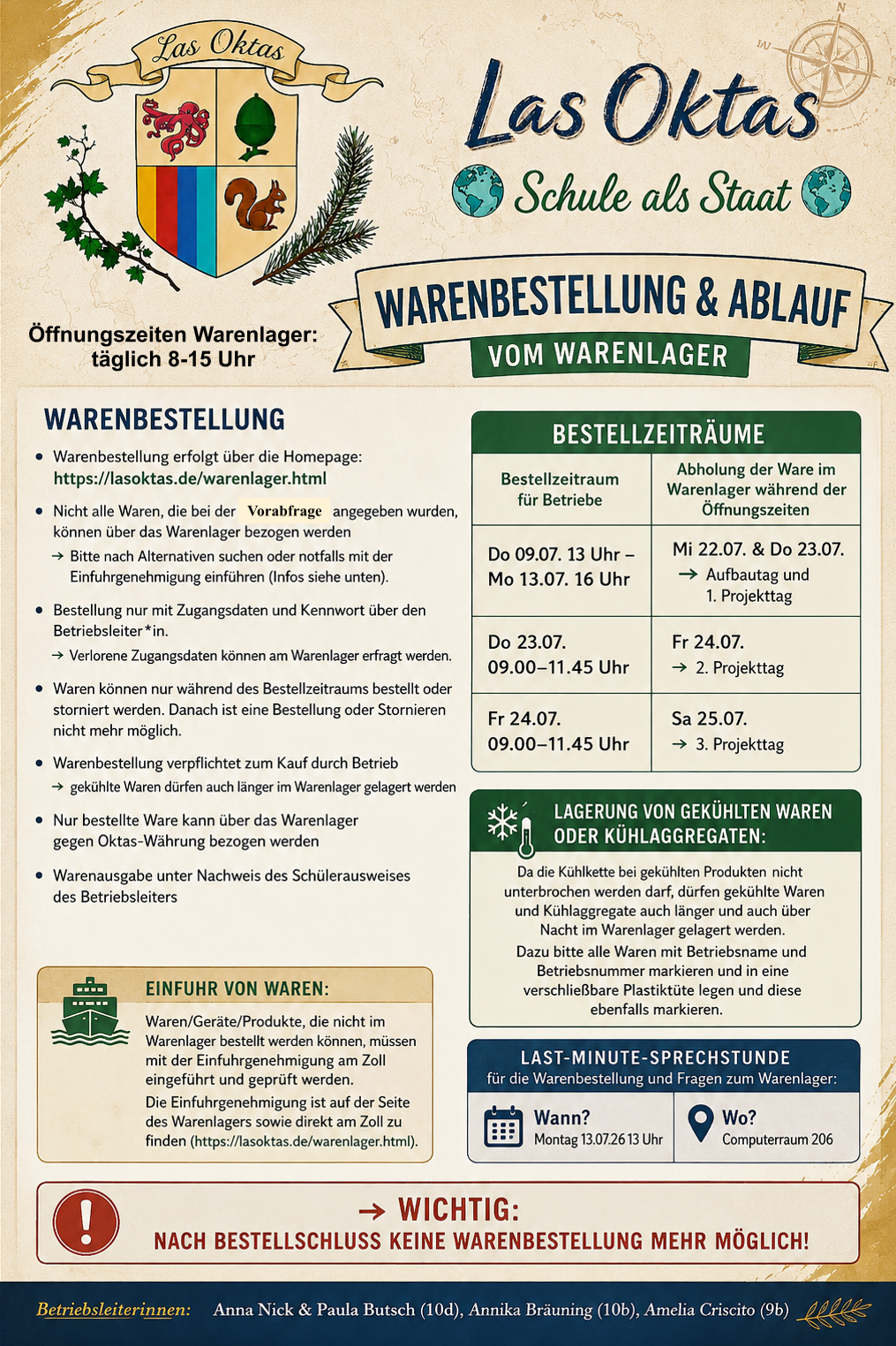 Infos Warenlagerbestellung